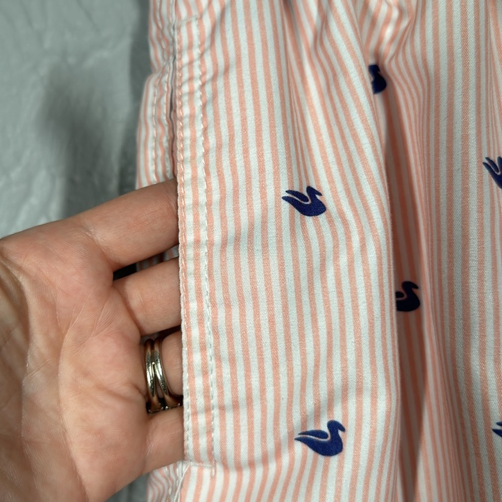 Spicy Tuna Pink Coral & White Striped Duck Print Men's Swim Trunks Size … - Picture 5 of 10